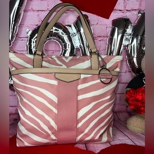 Coach Zebra Striped Shoulder Mini Tote Blush Pink Purse